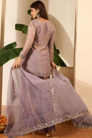 Mauve Floral Embroidered Satin Palazzo Suit (ACA9030)