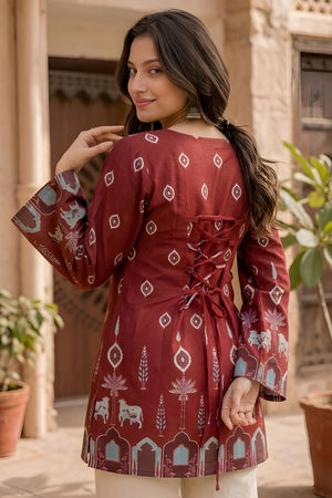 Maroon Printed Cotton Short Kurti (ACA9042)