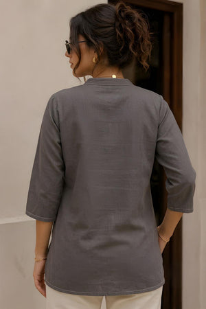 Grey Embroidered Cotton Shirt (ACA9046)