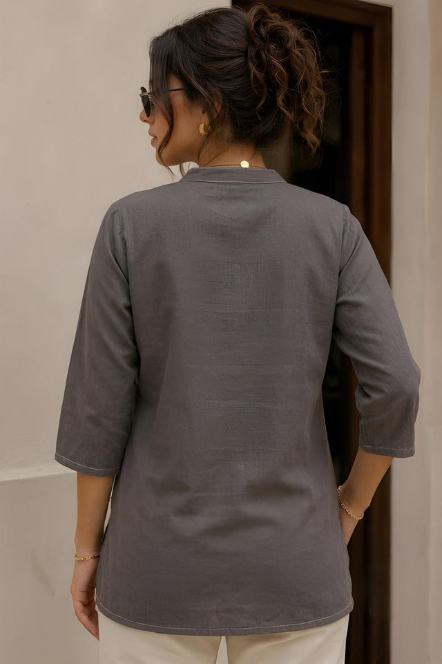 Grey Embroidered Cotton Shirt (ACA9046)