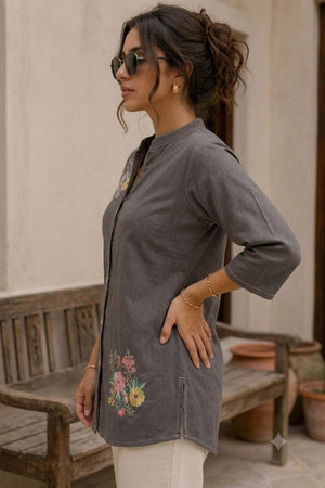 Grey Embroidered Cotton Shirt (ACA9046)