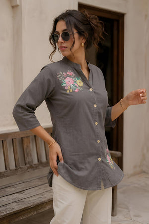 Grey Embroidered Cotton Shirt (ACA9046)