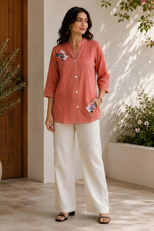 Orange Embroidered Cotton Shirt (ACA9047)