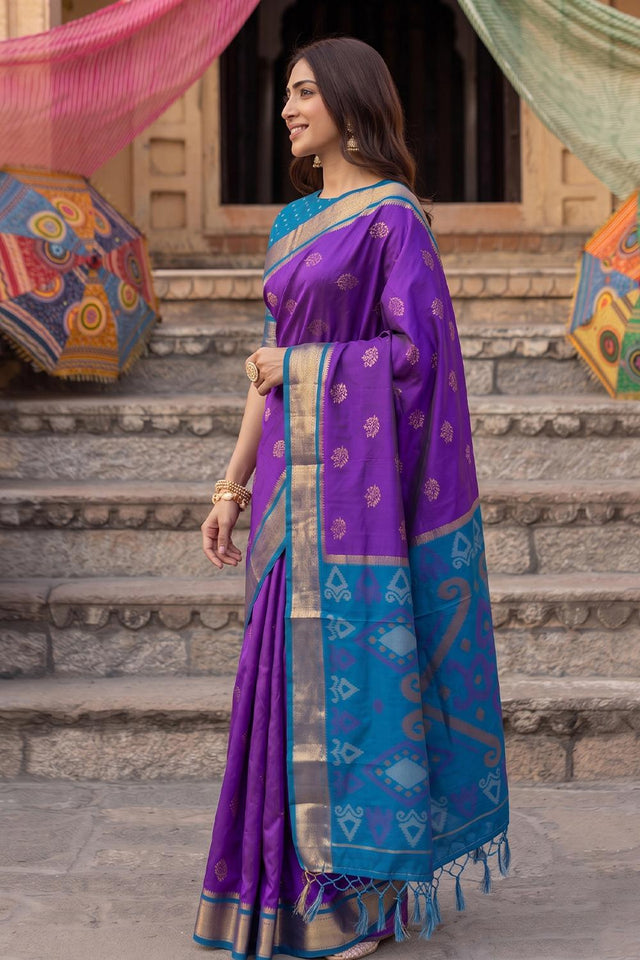 Purple Zari Woven Soft Silk Saree (ACA9060)