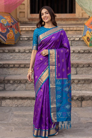 Purple Zari Woven Soft Silk Saree (ACA9060)