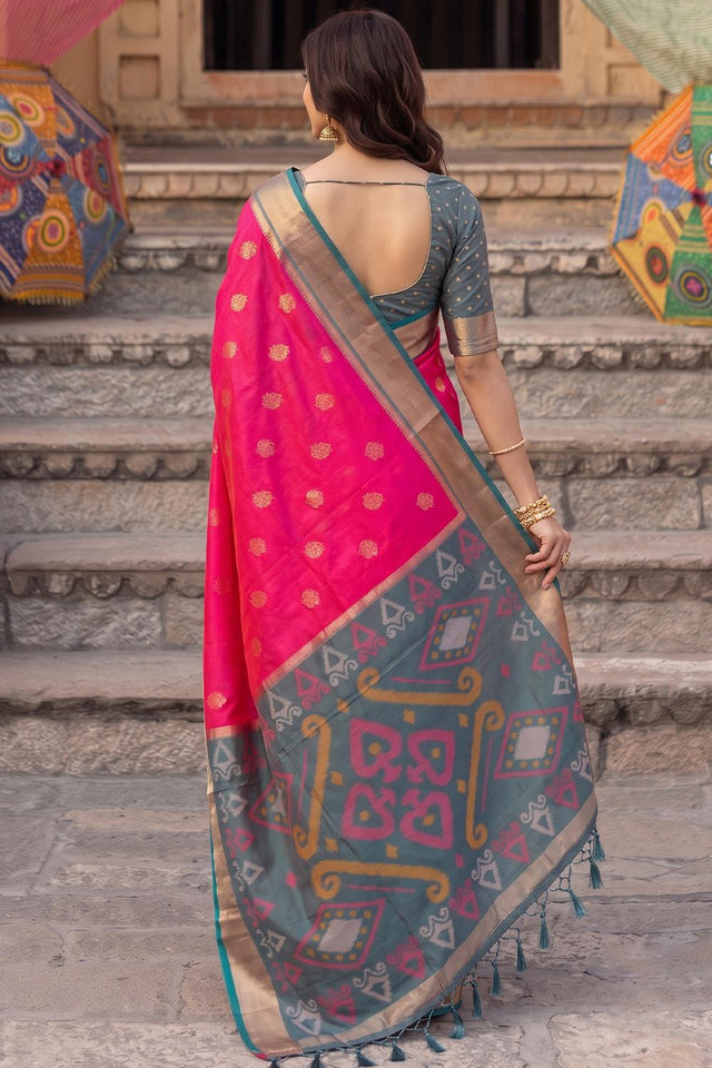 Pink Zari Woven Soft Silk Saree (ACA9061)