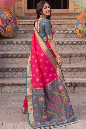 Pink Zari Woven Soft Silk Saree (ACA9061)