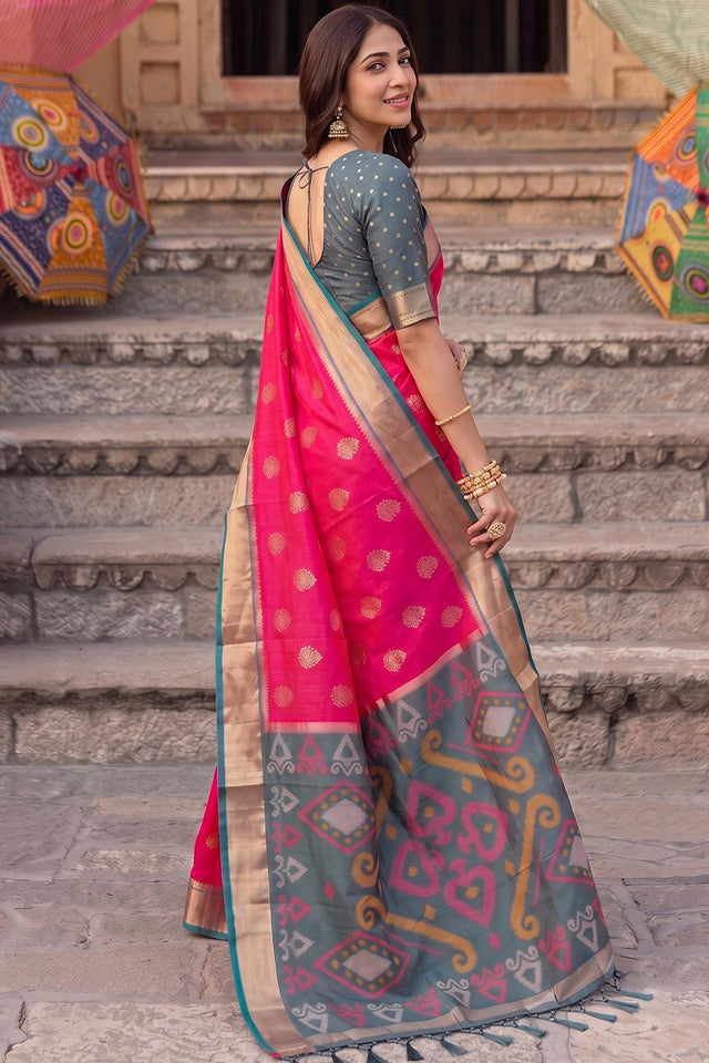 Pink Zari Woven Soft Silk Saree (ACA9061)