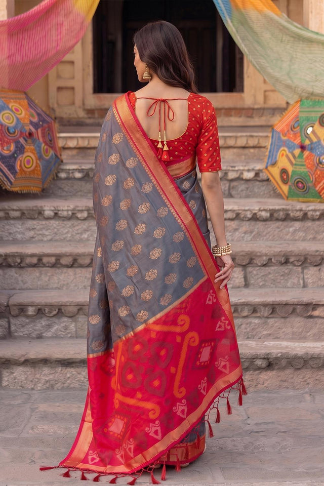 Grey Zari Woven Soft Silk Saree (ACA9062)