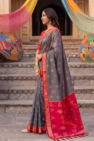 Grey Zari Woven Soft Silk Saree (ACA9062)