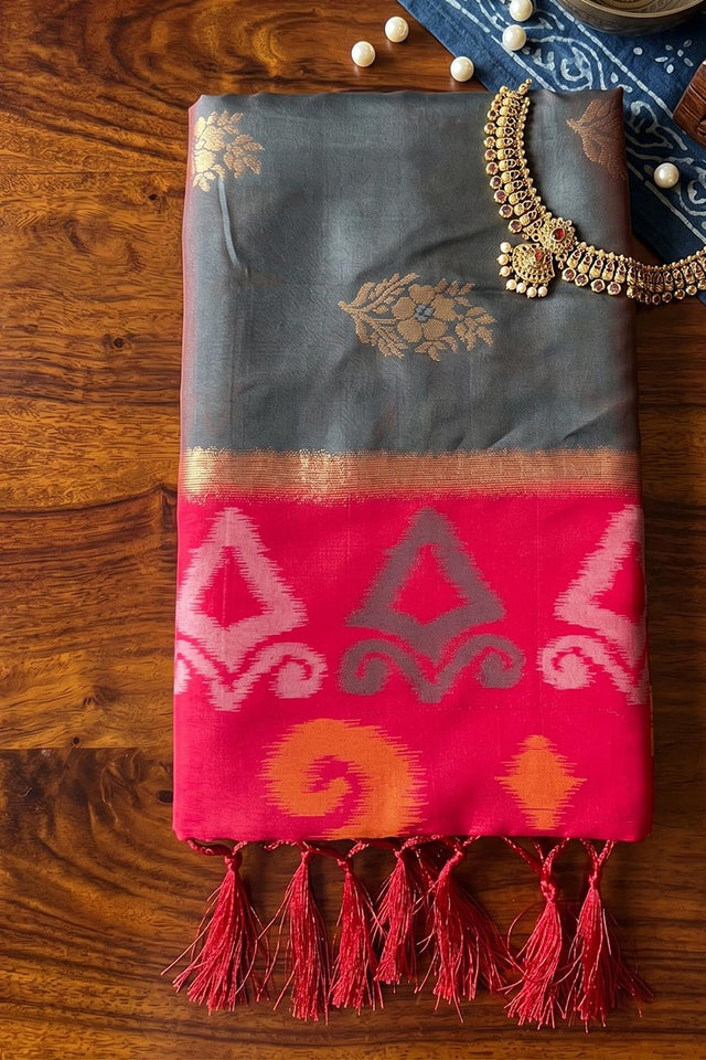 Grey Zari Woven Soft Silk Saree (ACA9062)
