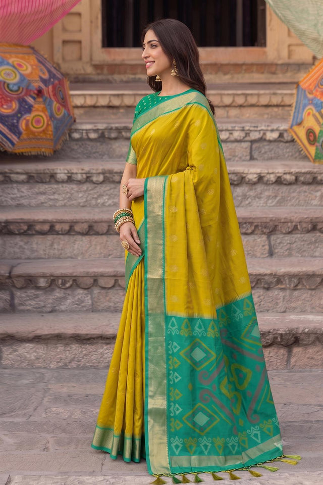 Mustard Zari Woven Soft Silk Saree (ACA9063)