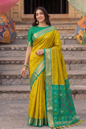 Mustard Zari Woven Soft Silk Saree (ACA9063)