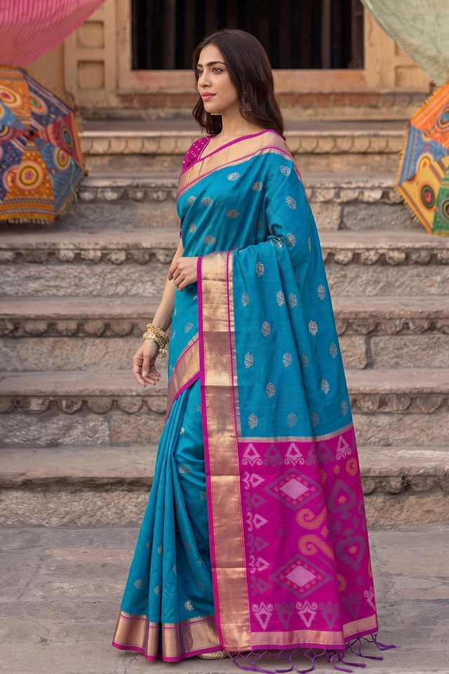 Blue Zari Woven Soft Silk Saree (ACA9064)
