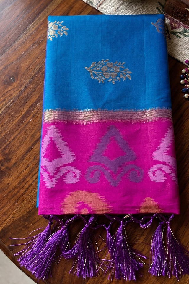 Blue Zari Woven Soft Silk Saree (ACA9064)