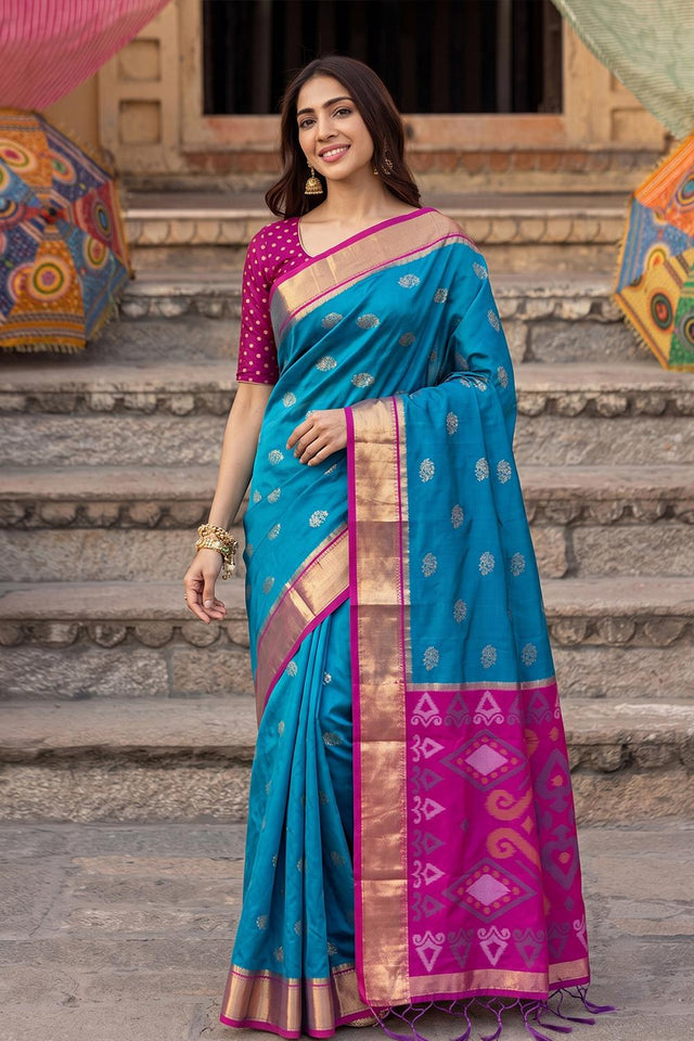 Blue Zari Woven Soft Silk Saree (ACA9064)