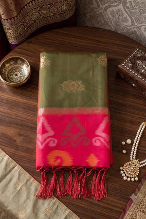 Mehendi Zari Woven Soft Silk Saree (ACA9065)