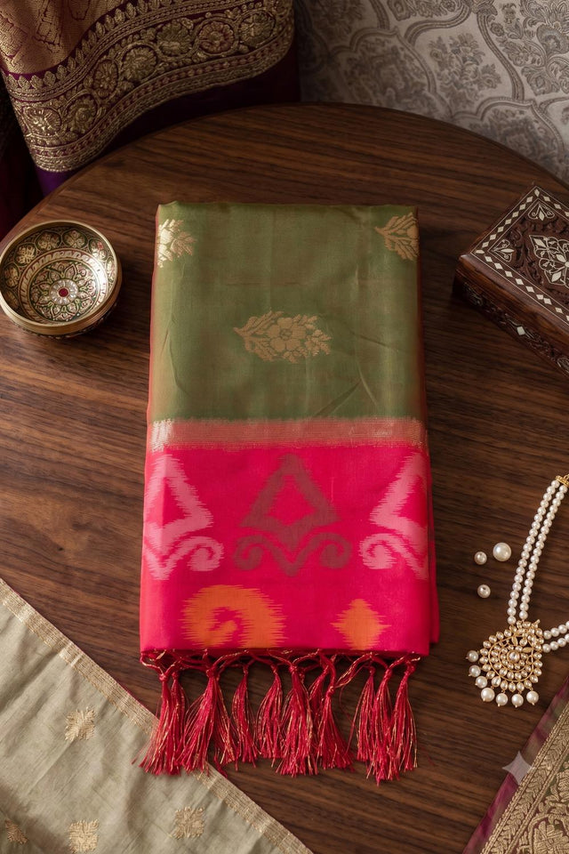 Mehendi Zari Woven Soft Silk Saree (ACA9065)