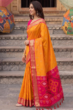 Orange Zari Woven Soft Silk Saree (ACA9066)