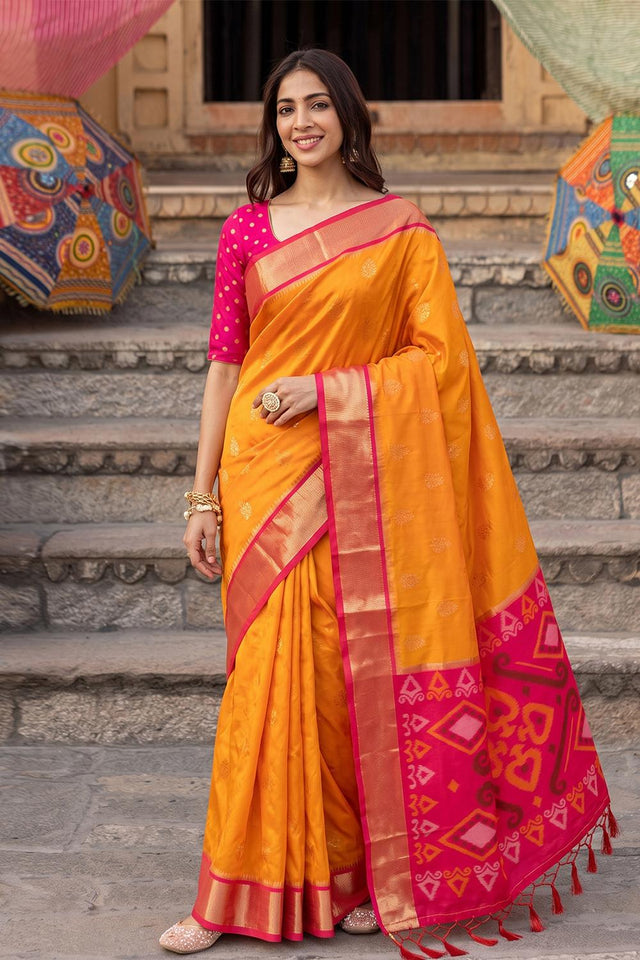 Orange Zari Woven Soft Silk Saree (ACA9066)