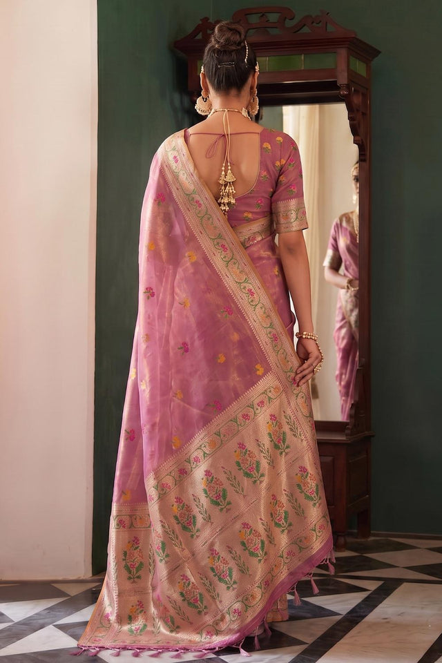 Pink Woven Silk Saree (ACA9067)