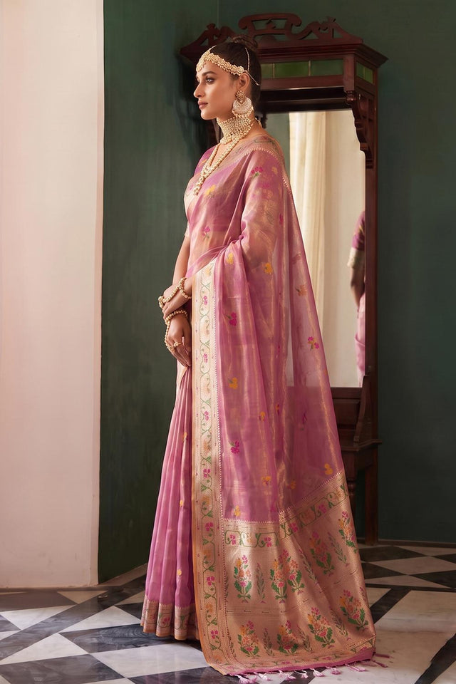Pink Woven Silk Saree (ACA9067)