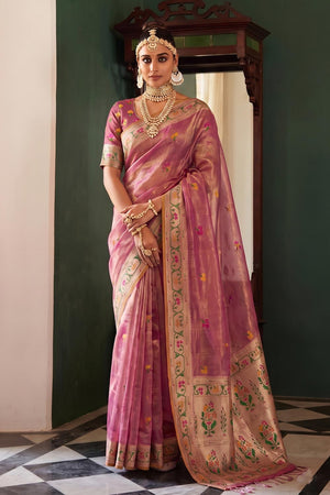 Pink Woven Silk Saree (ACA9067)
