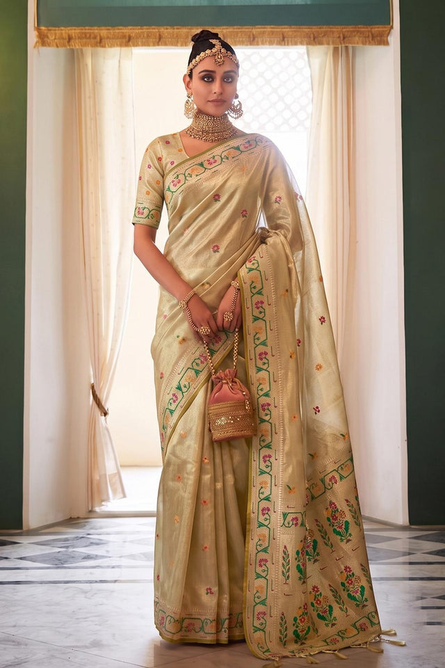 Beige Woven Silk Saree (ACA9068)