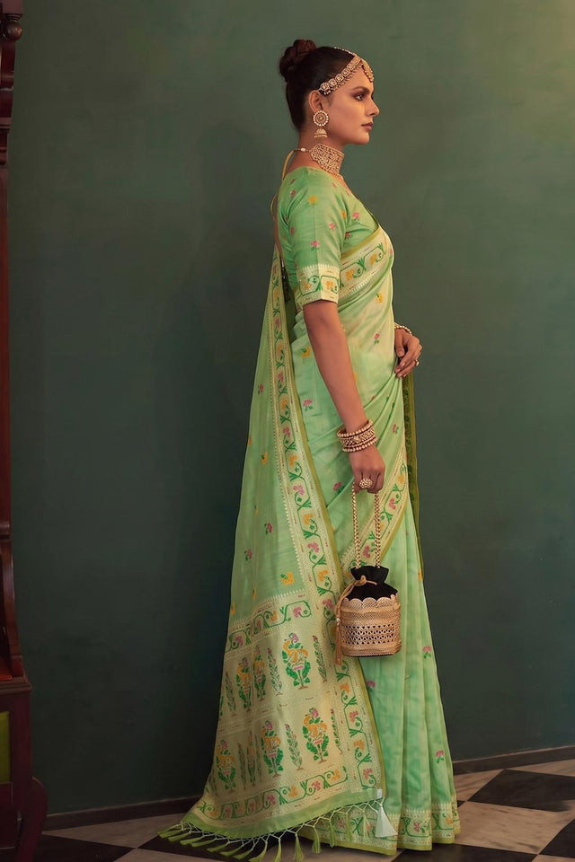 Green Woven Silk Saree (ACA9069)