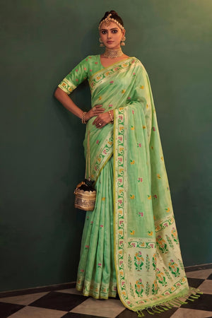 Green Woven Silk Saree (ACA9069)