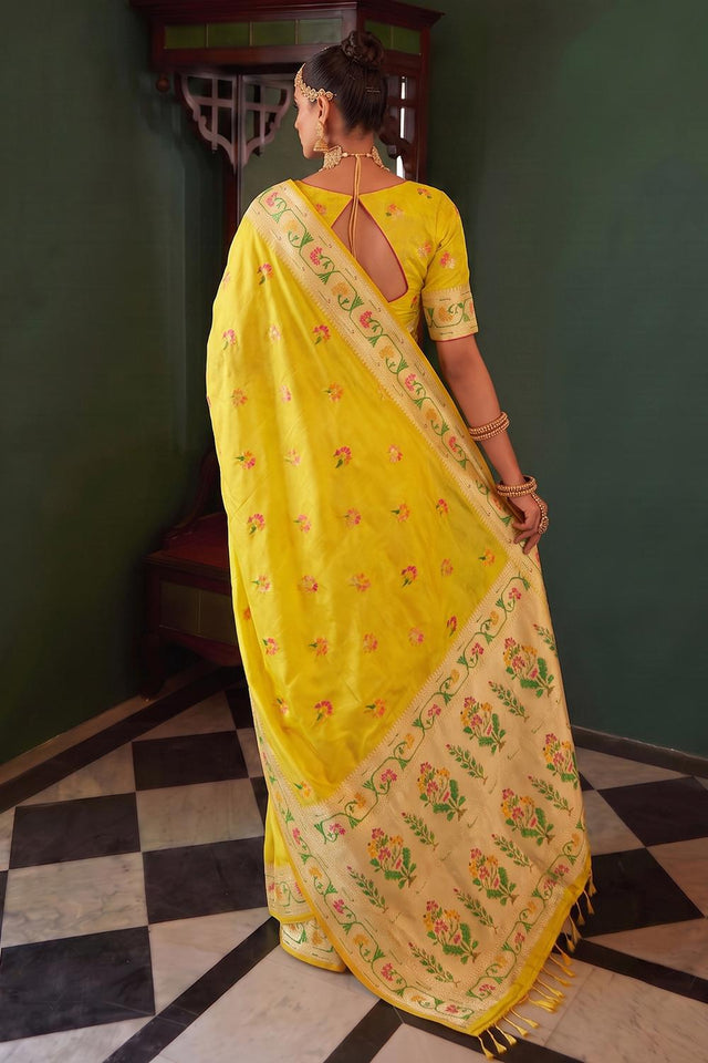 Yellow Woven Silk Saree (ACA9070)