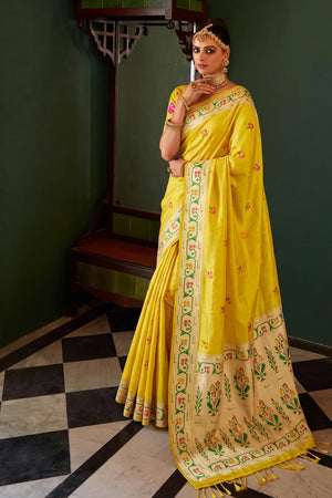 Yellow Woven Silk Saree (ACA9070)
