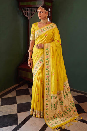 Yellow Woven Silk Saree (ACA9070)