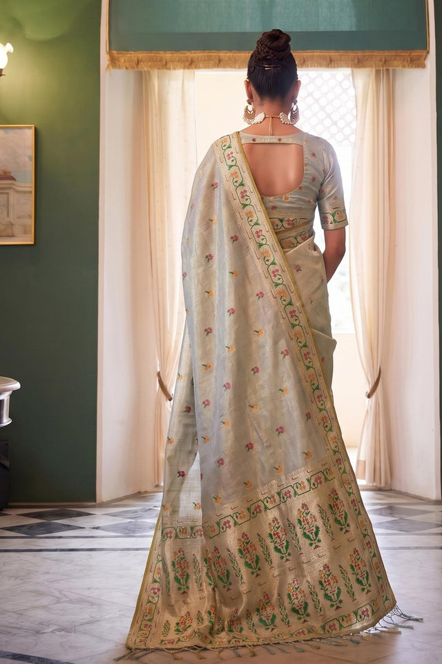 Grey Woven Silk Saree (ACA9071)