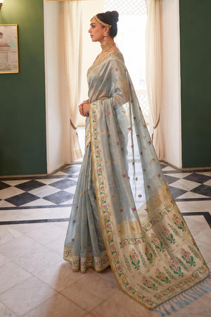 Grey Woven Silk Saree (ACA9071)