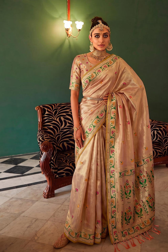 Peach Woven Silk Saree (ACA9072)
