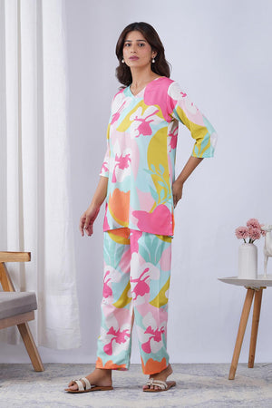 Multi Color Printed Rayon Co-Ord Set (ACA9073)