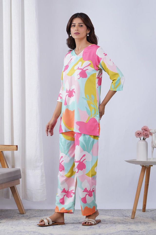 Multi Color Printed Rayon Co-Ord Set (ACA9073)