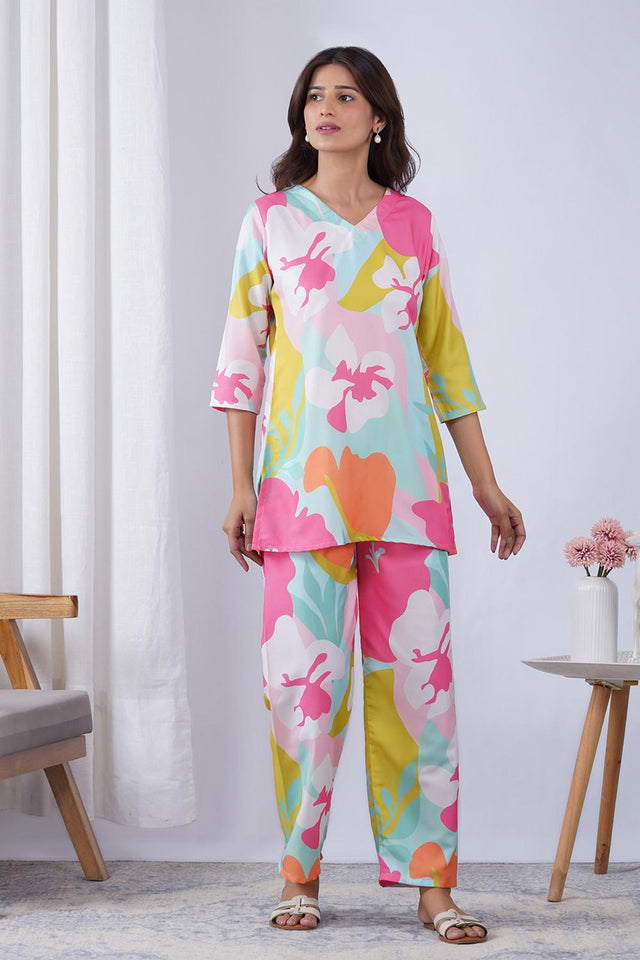 Multi Color Printed Rayon Co-Ord Set (ACA9073)