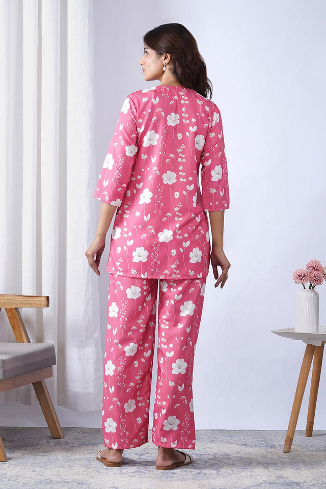 Pink Floral Printed Rayon Co-Ord Set (ACA9074)