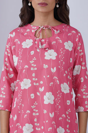Pink Floral Printed Rayon Co-Ord Set (ACA9074)