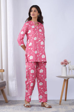 Pink Floral Printed Rayon Co-Ord Set (ACA9074)