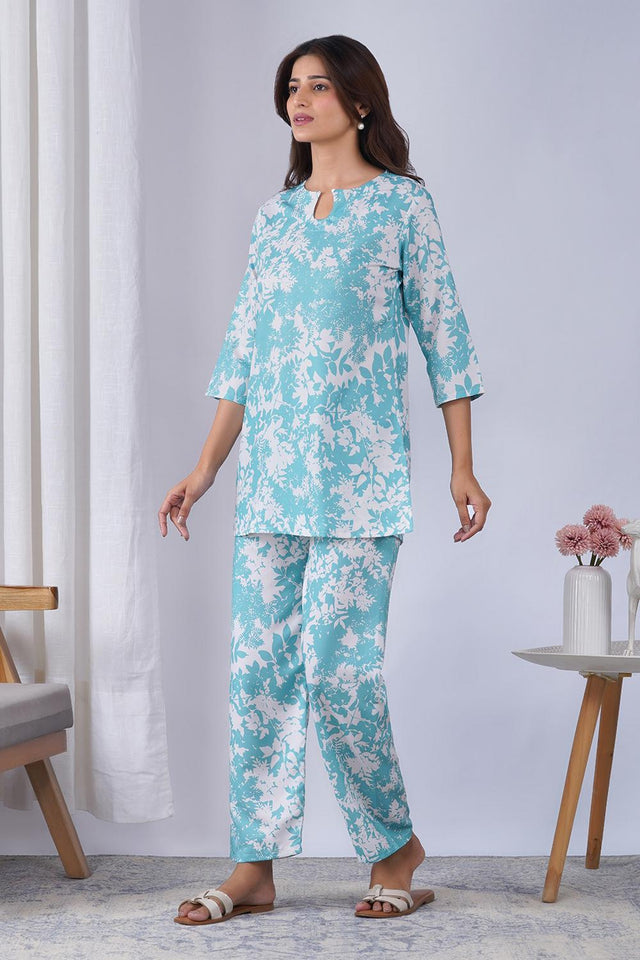 Blue Printed Rayon Co-Ord Set (ACA9075)