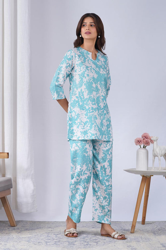 Blue Printed Rayon Co-Ord Set (ACA9075)