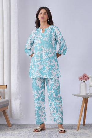 Blue Printed Rayon Co-Ord Set (ACA9075)