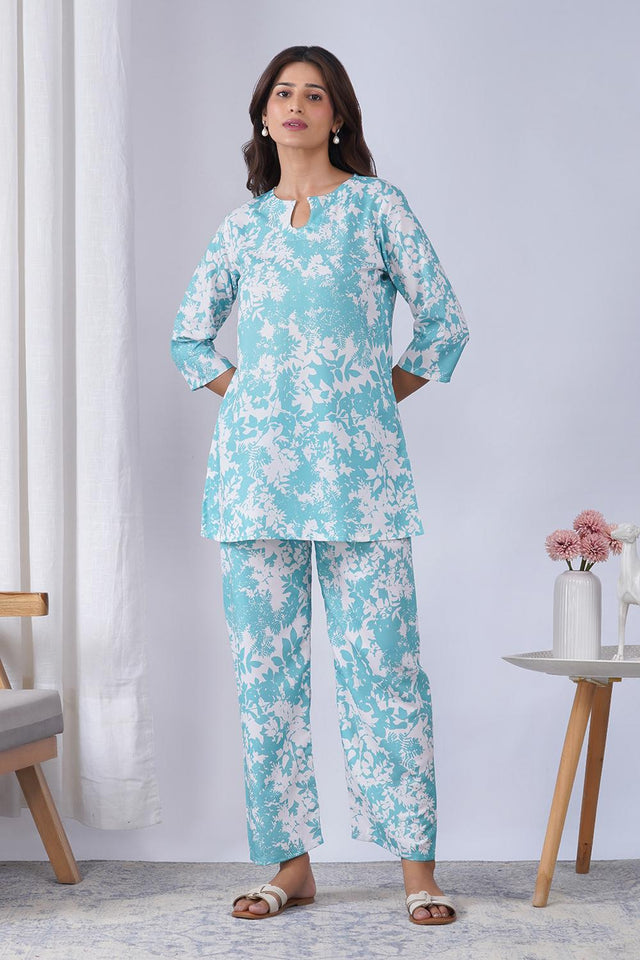Blue Printed Rayon Co-Ord Set (ACA9075)