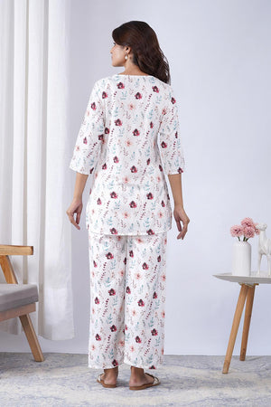 Off White Printed Rayon Co-Ord Set (ACA9076)