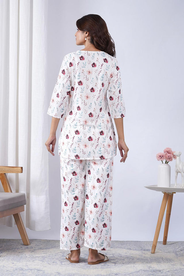 Off White Printed Rayon Co-Ord Set (ACA9076)