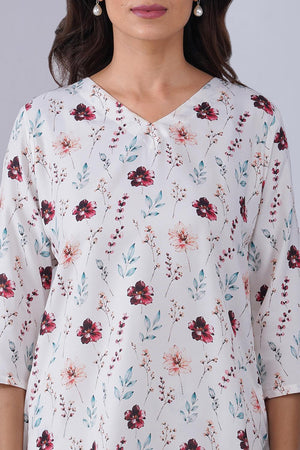 Off White Printed Rayon Co-Ord Set (ACA9076)