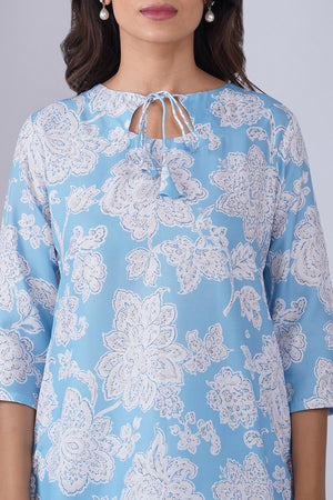 Blue Floral Printed Rayon Co-Ord Set (ACA9077)